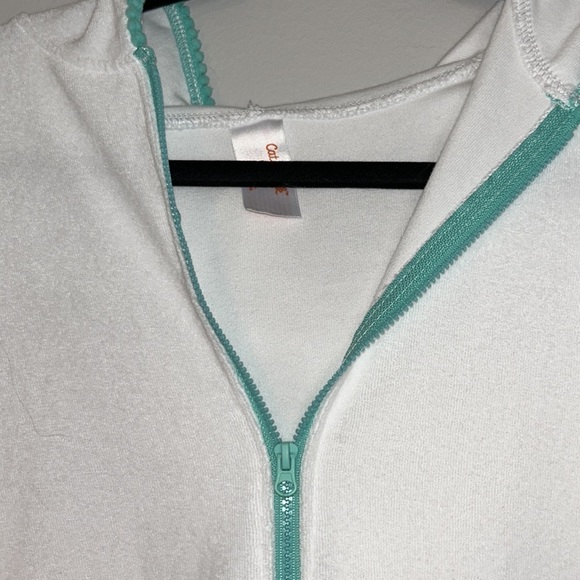 Cat & Jack White Beach Coverup with Teal Piping Size 10/12 - Picture 2 of 5